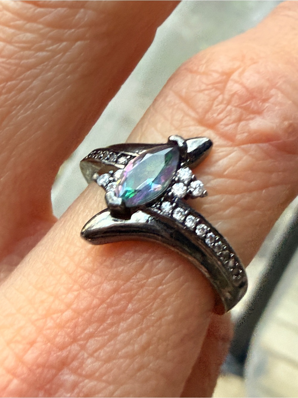 Vintage Mystic Topaz Teardrop Sterling Silver 925 Ring Sz 8.5-9?